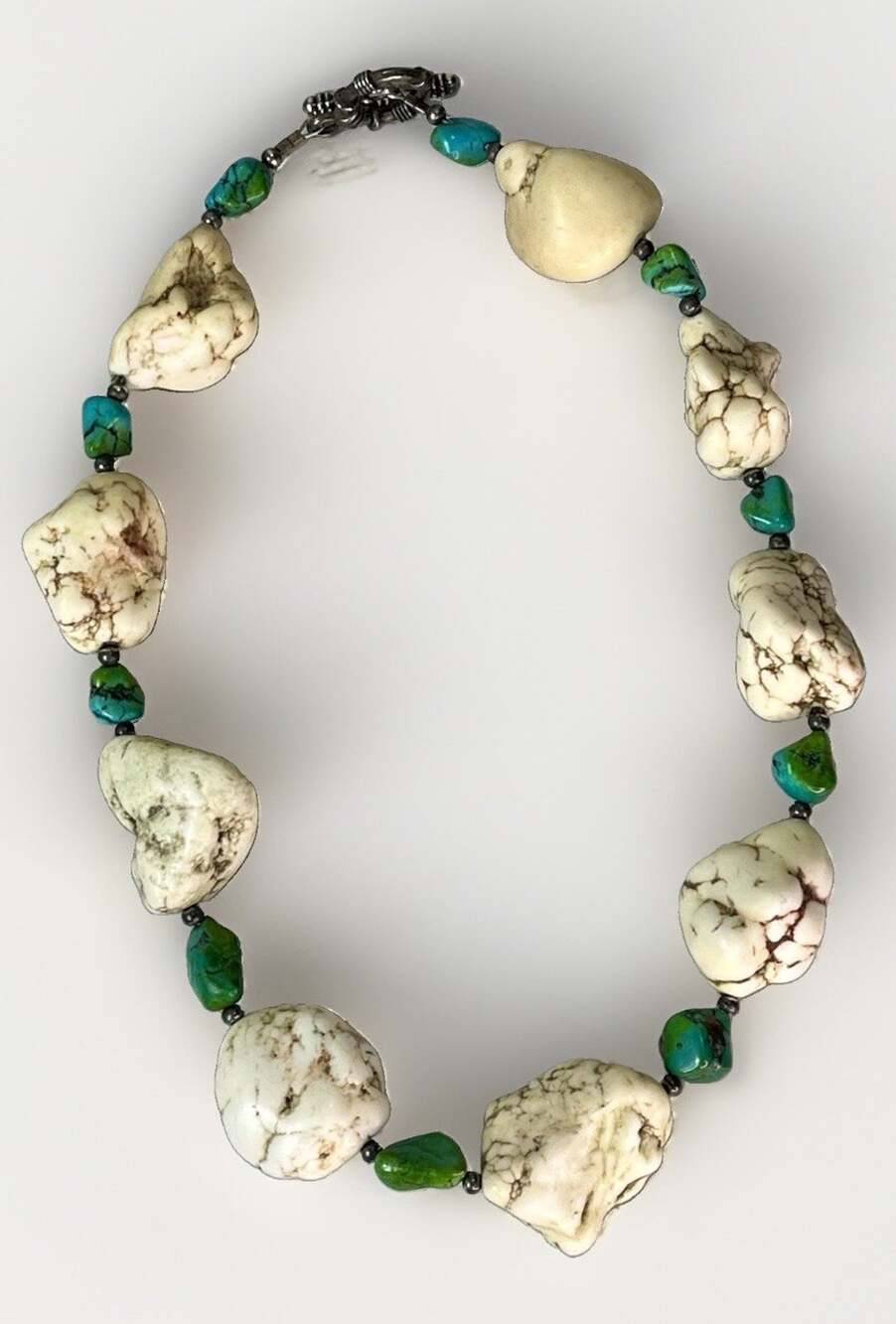 VTG Turquoise Wild Horse Nugget Beaded Statement Necklace Handmade Southwestern